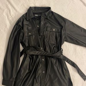 Zara Faux Leather Belted Jacket